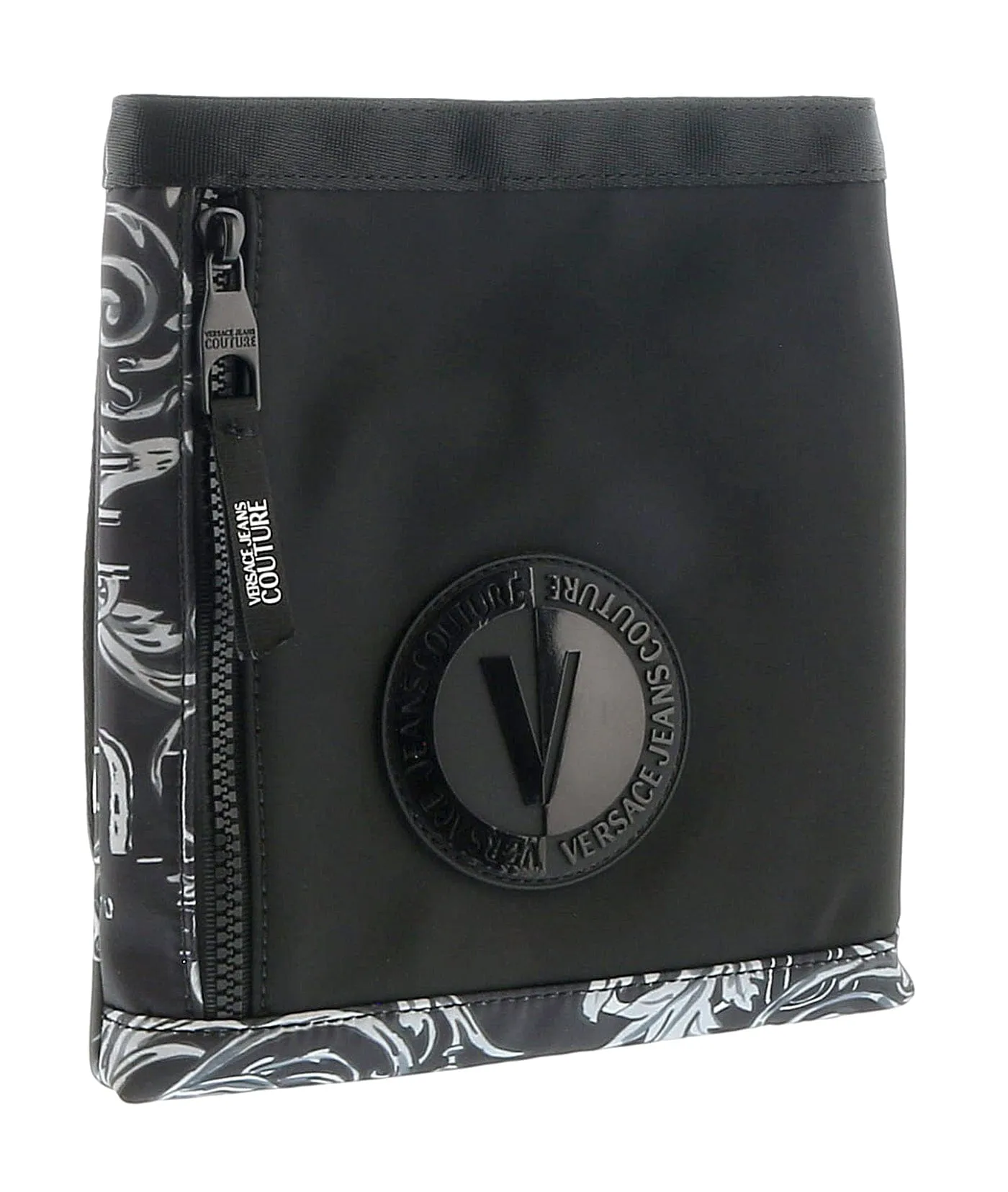 Versace Jeans Couture Black White Baroque Print Crossbody Messenger Bag