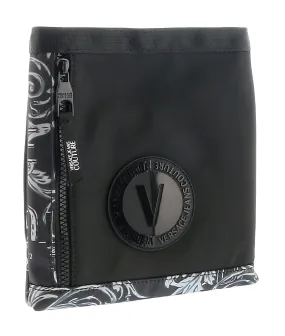 Versace Jeans Couture Black White Baroque Print Crossbody Messenger Bag