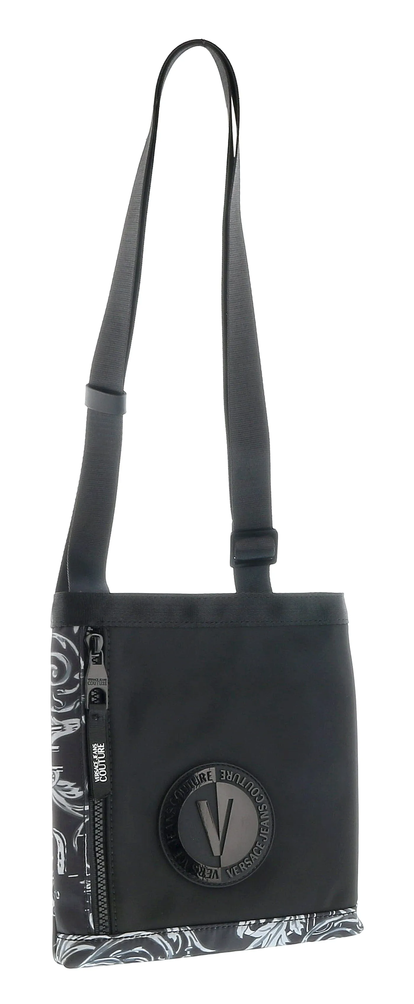 Versace Jeans Couture Black White Baroque Print Crossbody Messenger Bag