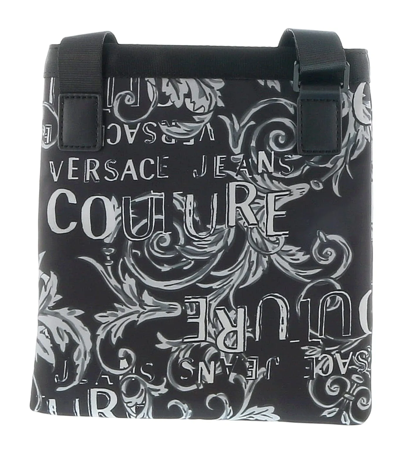 Versace Jeans Couture Black White Baroque Print Crossbody Messenger Bag