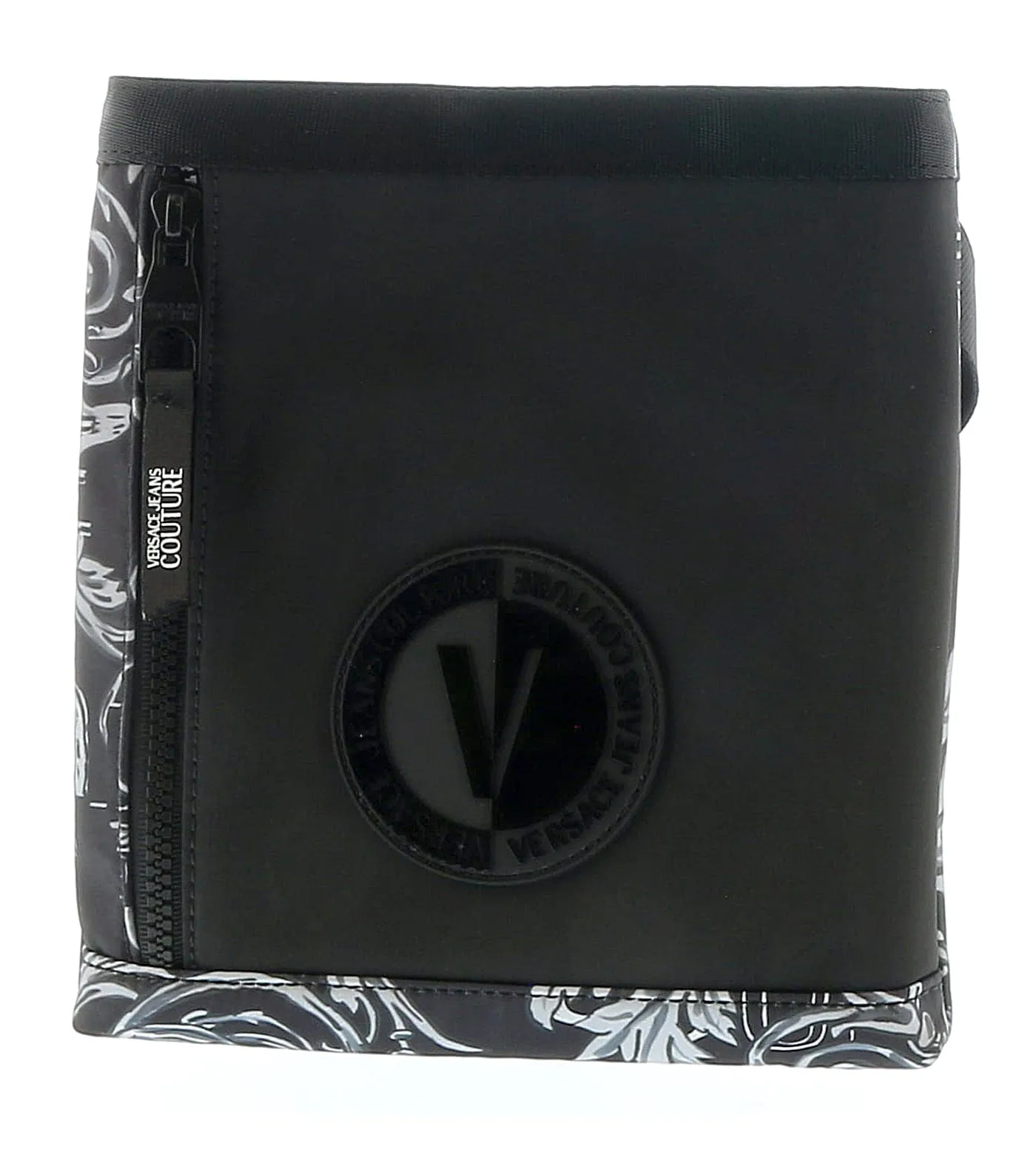 Versace Jeans Couture Black White Baroque Print Crossbody Messenger Bag