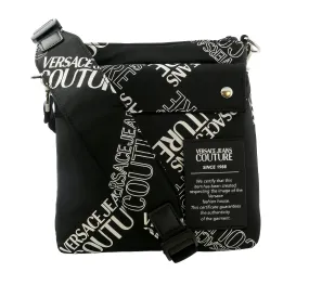 Versace Jeans Couture Black White Leather Signature Logo Crossbody Bag