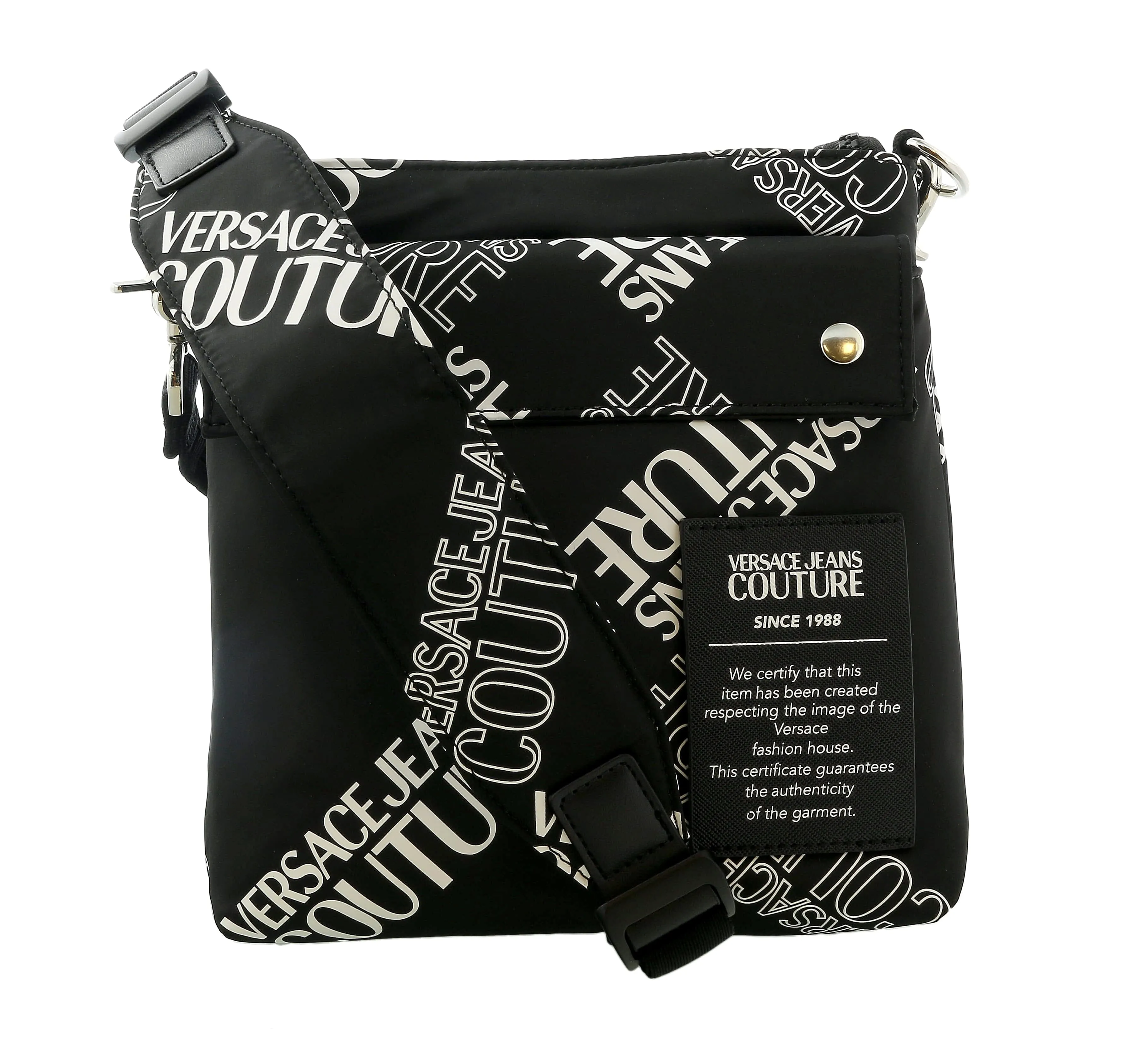 Versace Jeans Couture Black White Leather Signature Logo Crossbody Bag
