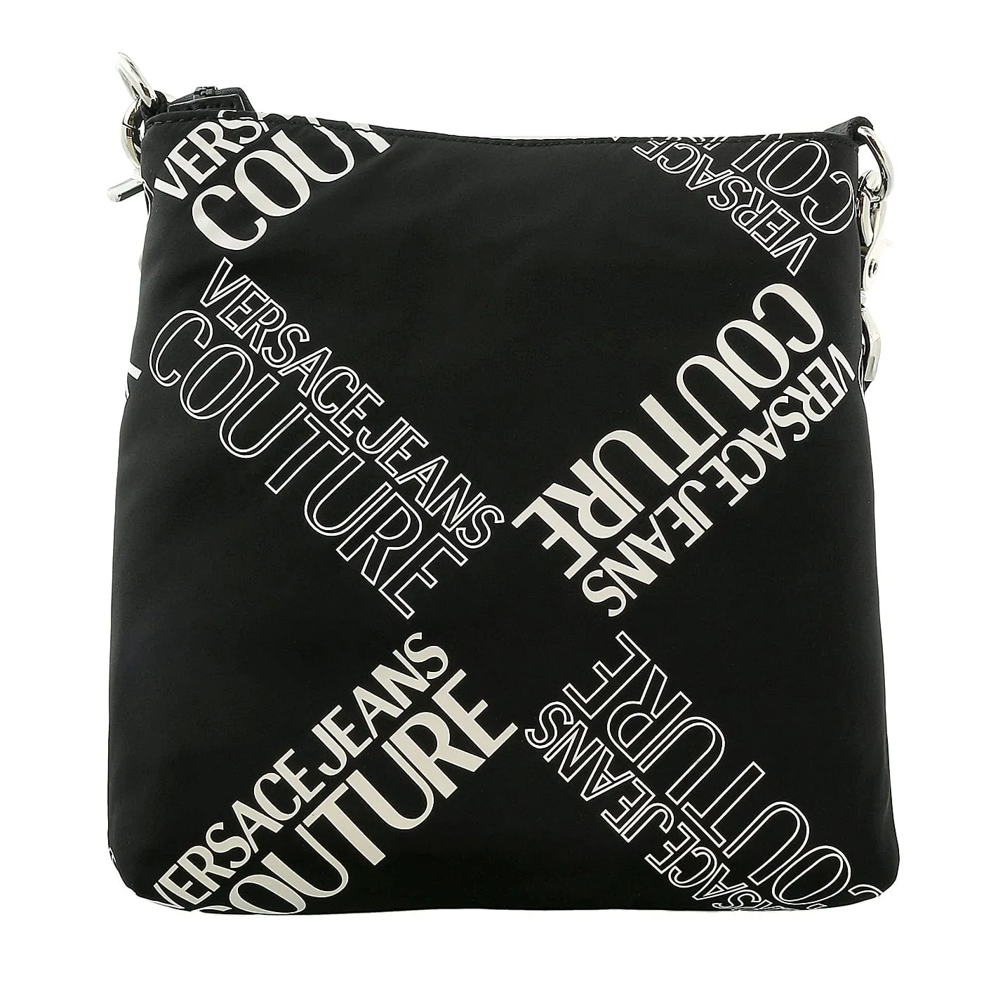 Versace Jeans Couture Black White Leather Signature Logo Crossbody Bag