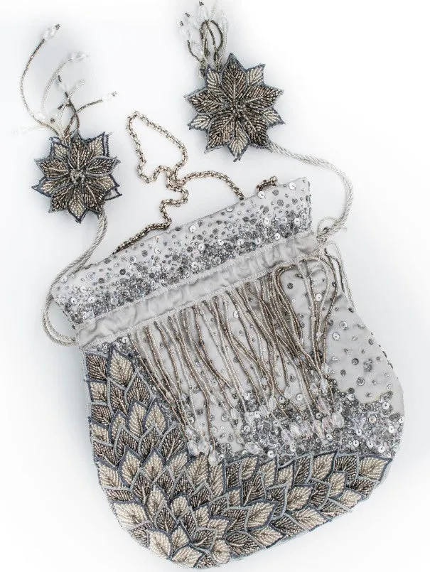Warq Silver Applique Work Art Raw Silk Potli Bag