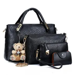 Women Set of Four Faux-Leather Handbags Tote Messenger Wallet wristlet Sling Bag