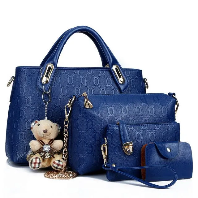 Women Set of Four Faux-Leather Handbags Tote Messenger Wallet wristlet Sling Bag