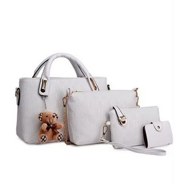 Women Set of Four Faux-Leather Handbags Tote Messenger Wallet wristlet Sling Bag