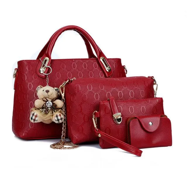 Women Set of Four Faux-Leather Handbags Tote Messenger Wallet wristlet Sling Bag