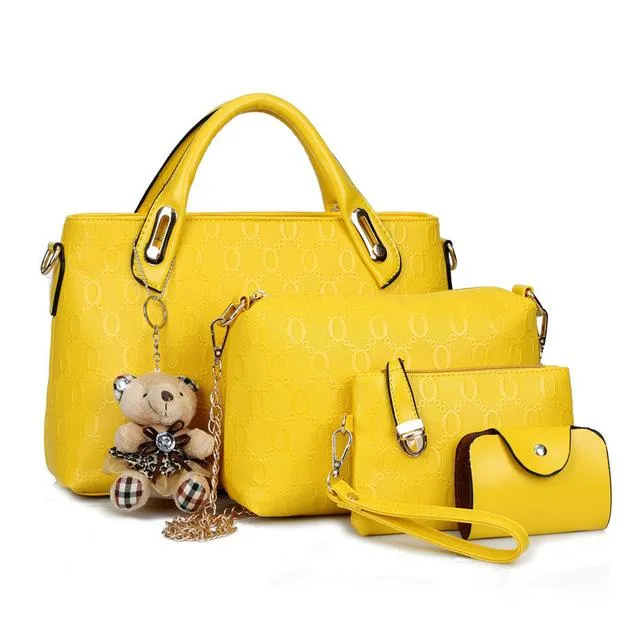 Women Set of Four Faux-Leather Handbags Tote Messenger Wallet wristlet Sling Bag