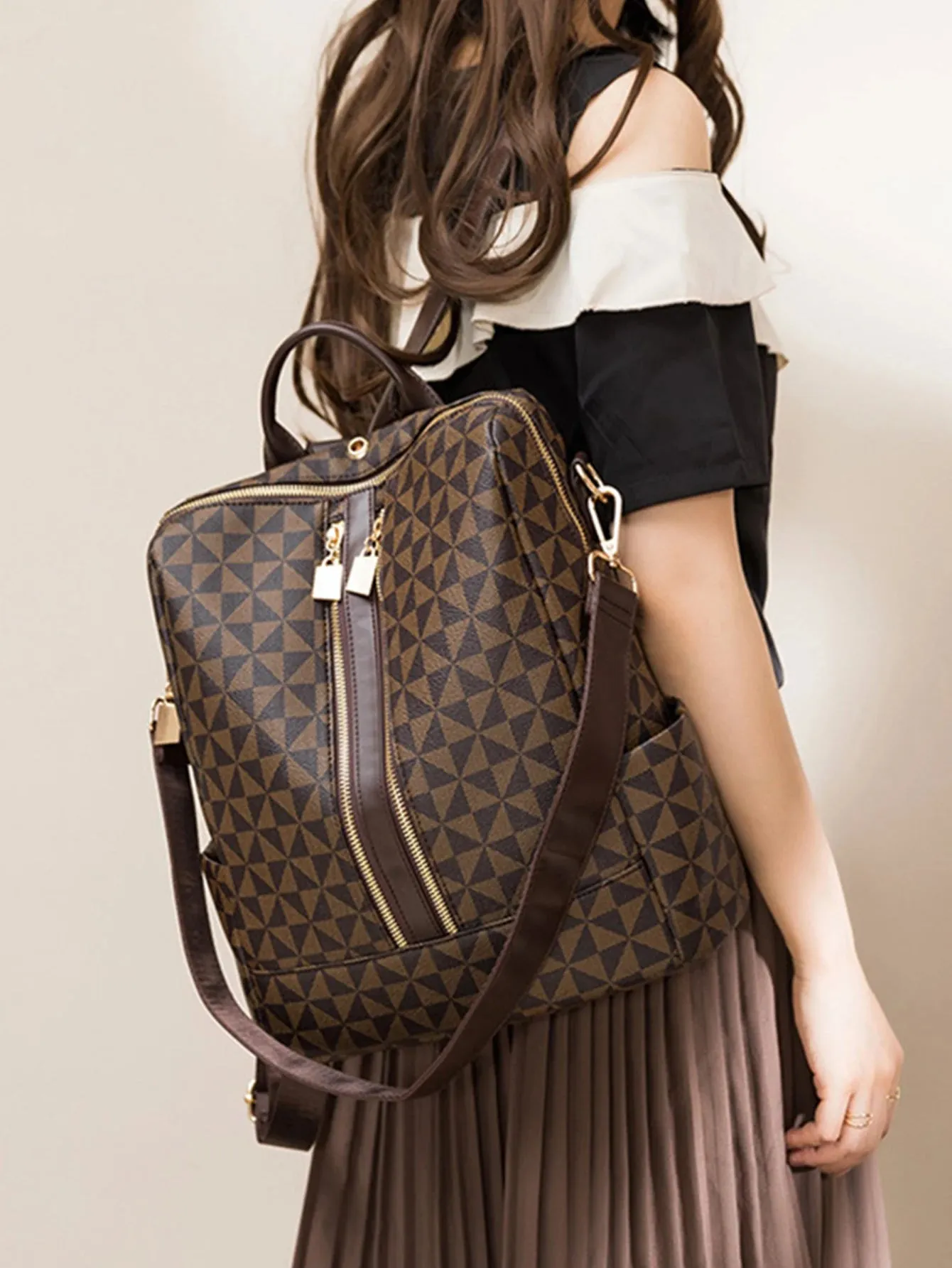 Women's 2pcs Waterproof Backpack Handbag Set