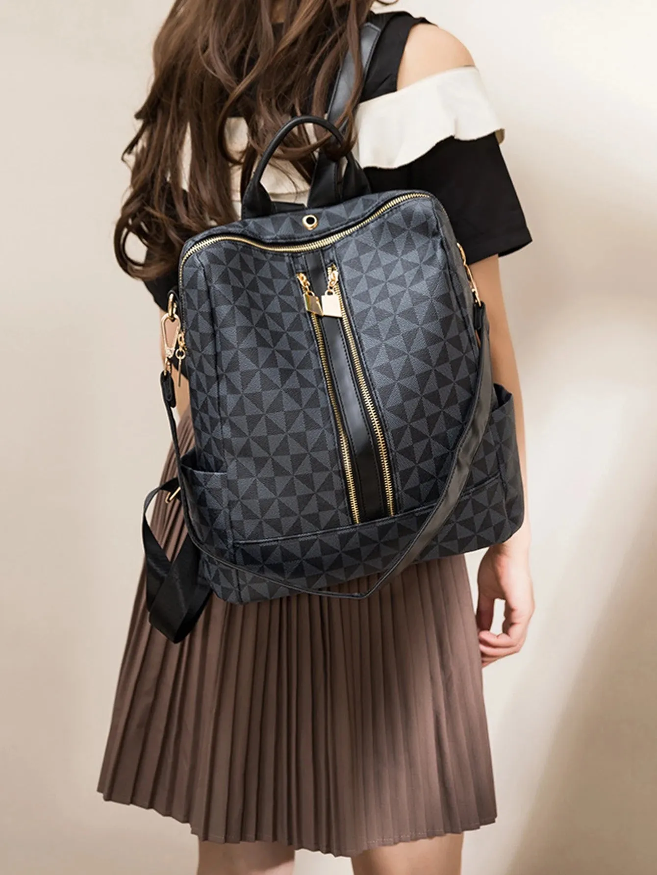 Women's 2pcs Waterproof Backpack Handbag Set