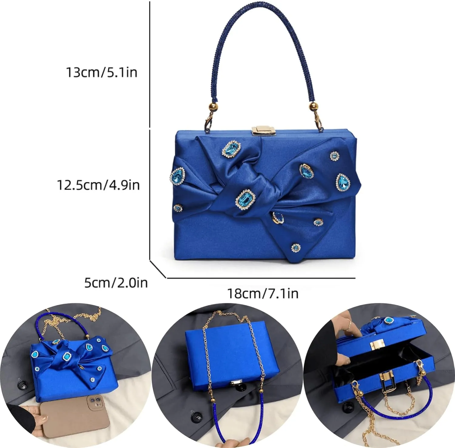 Womens Satin Evening Bag Bow Handbag Purse Party Clutches Wedding Chain Shoulder Cross Body Bag