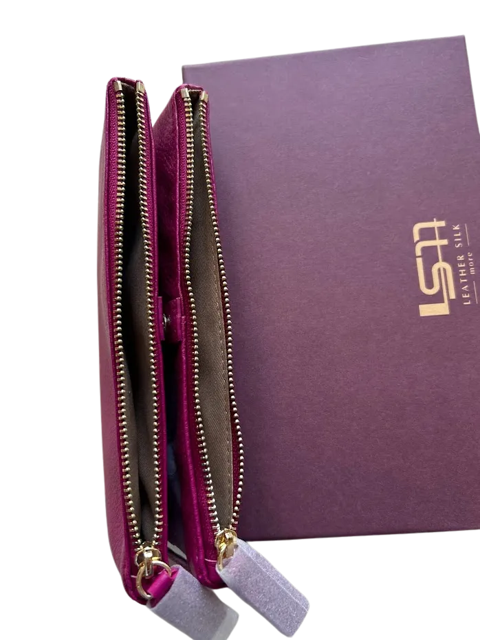 Women's Wallets, Sophia Soft Double Zipper Leather Wallet