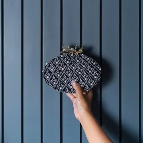 Zafraan Navy Blue Hand Embroidered Clutch
